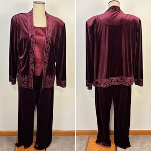 Coldwater Creek Womens Size 16 3 Piece Set Velour Burgundy Maroon Whimsigoth